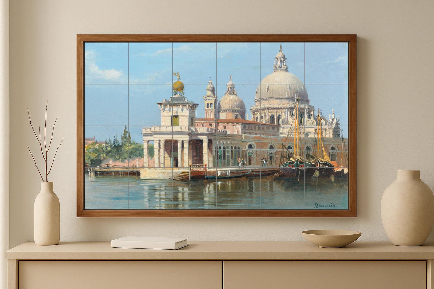 Venice mural panel • Grand Canal tile mural art • Gondola dock ceramics • Italian dome decoration • Waterfront heritage artwork