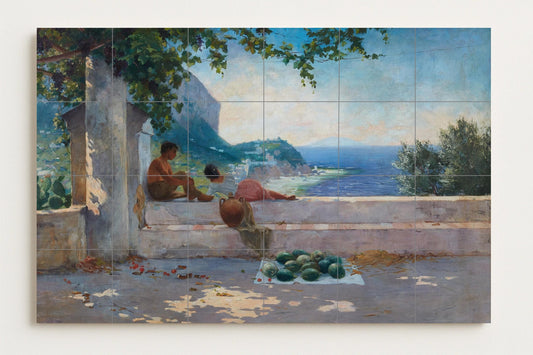 Capri Wall Panel • Italian Coast Tile Wall Art • Mediterranean Summer Decor • Cliffside Terrace Ceramics • Island Sea View Artwork
