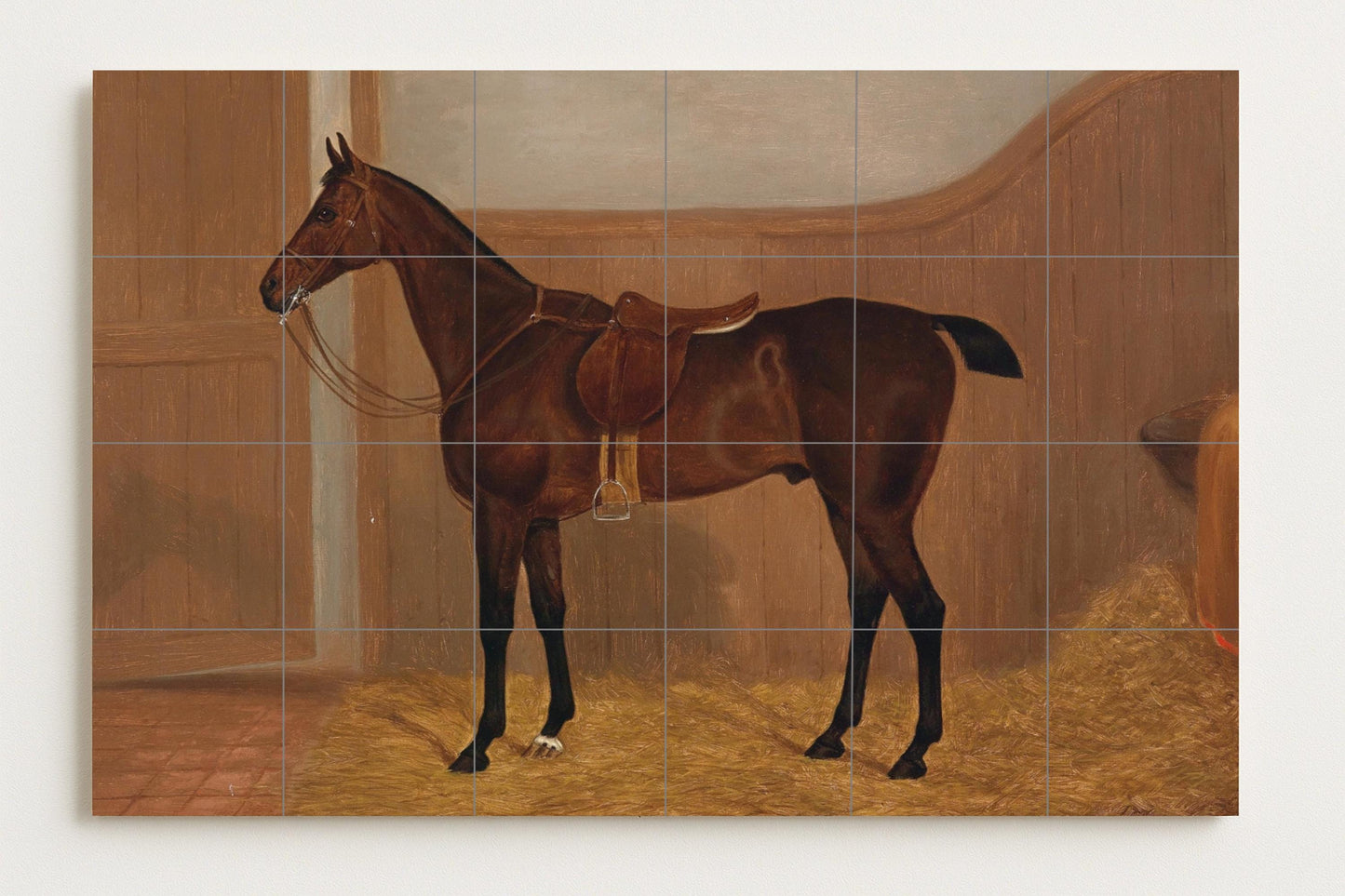 Equestrian Horse Mural • Saddled Horse Tile Wall Art • Elegant Riding Decor • English Stable Ceramic Panel • Classic Tack Room • Noble Horse