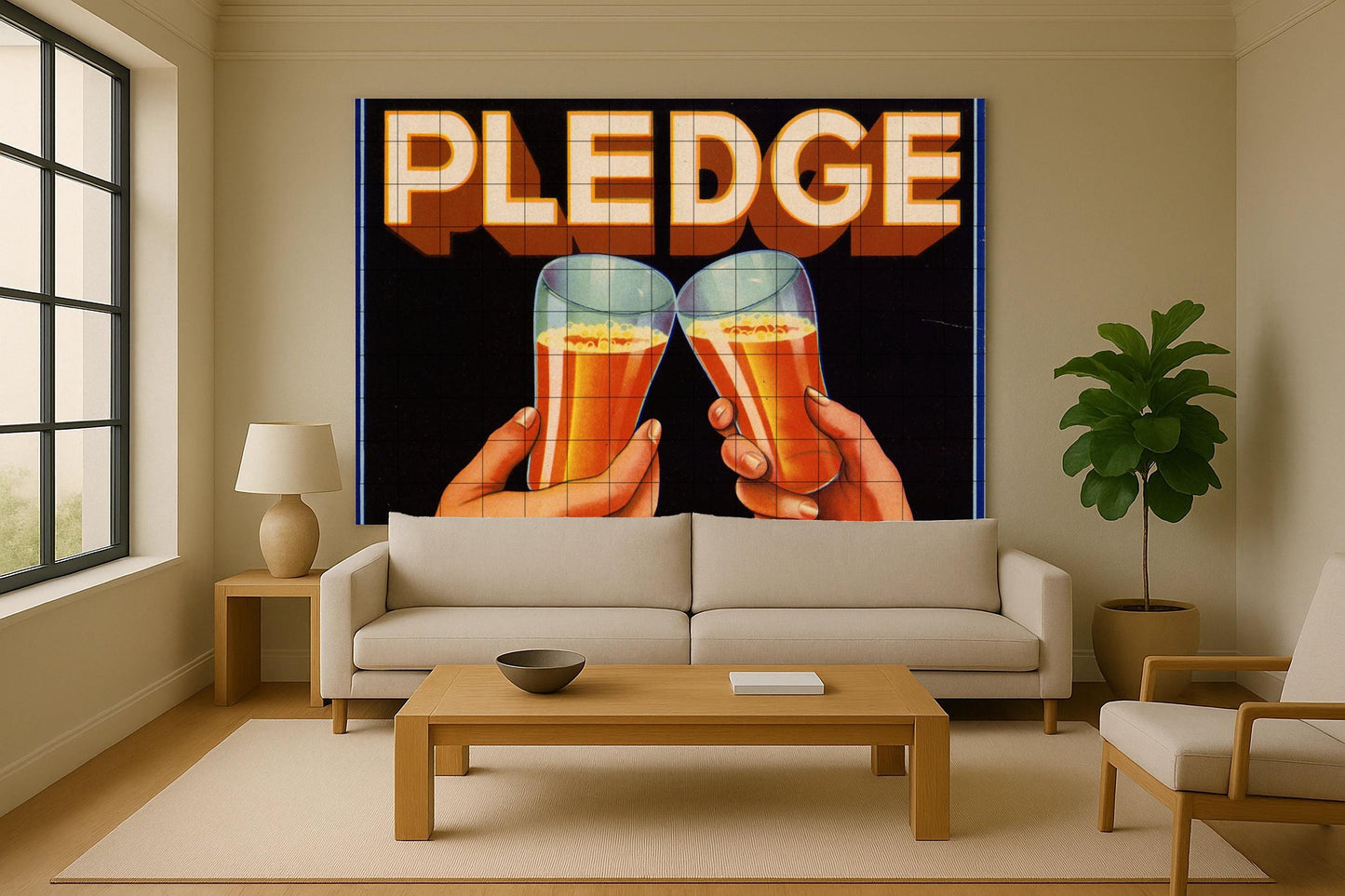 Retro bar mural • Vintage beer tile wall art • Classic pub decor • Mid-century toasting panel • American drinking ceramics • Nostalgic toasting scene