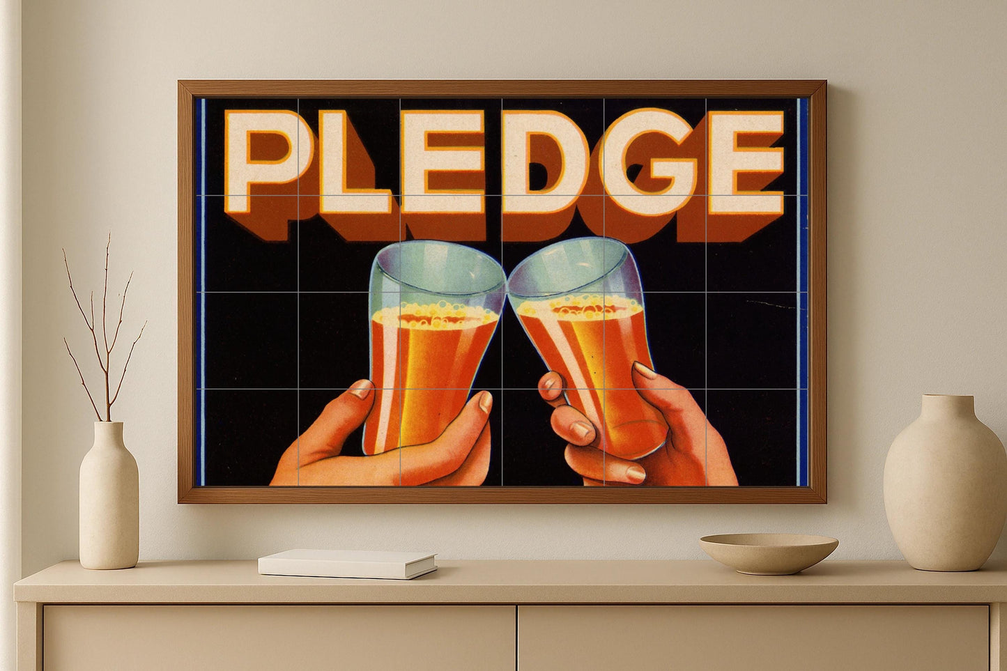 Retro bar mural • Vintage beer tile wall art • Classic pub decor • Mid-century toasting panel • American drinking ceramics • Nostalgic toasting scene
