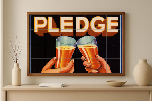 Retro bar mural • Vintage beer tile wall art • Classic pub decor • Mid-century toasting panel • American drinking ceramics • Nostalgic toasting scene