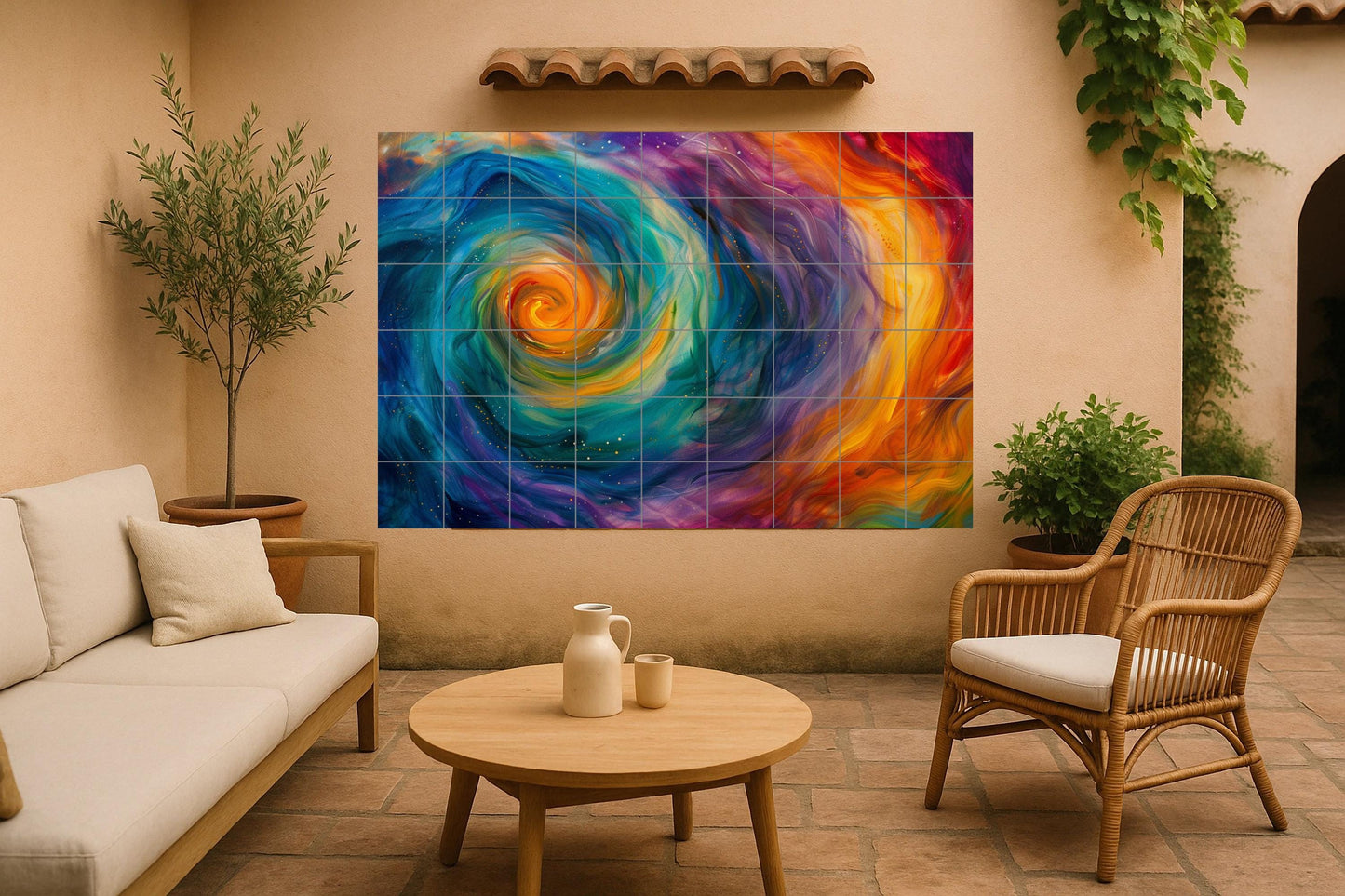 Chakra spiral mural • Energy-flowing tile wall art • Healing color decor • Meditation vortex panel • Yoga balance ceramic • Aura harmony scene