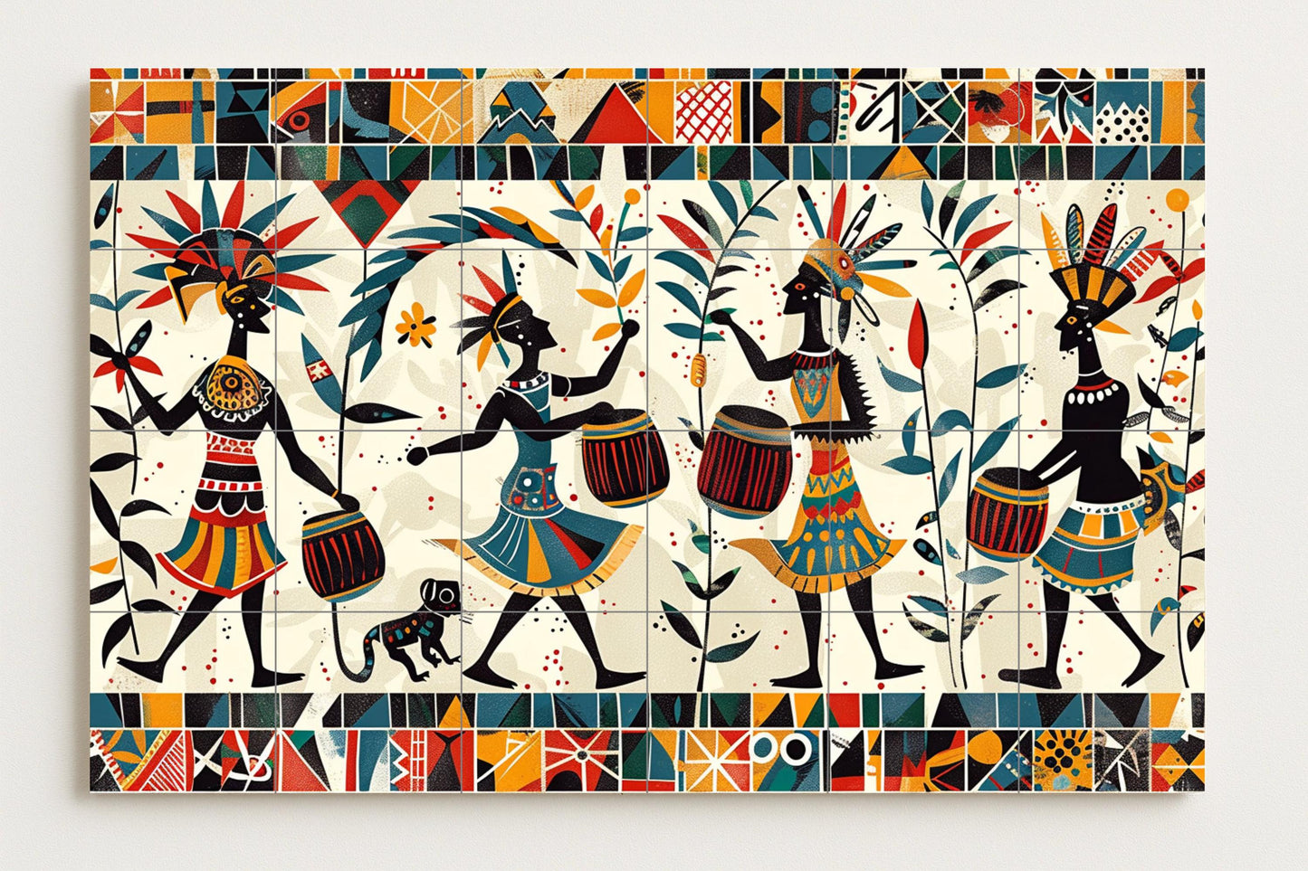African Tribal Mural • Ancestral Rhythms Tile Mural Art • Black Heritage Decor • Ceremonial Dance Panel • Cultural Drum Pottery • Diaspora Pride