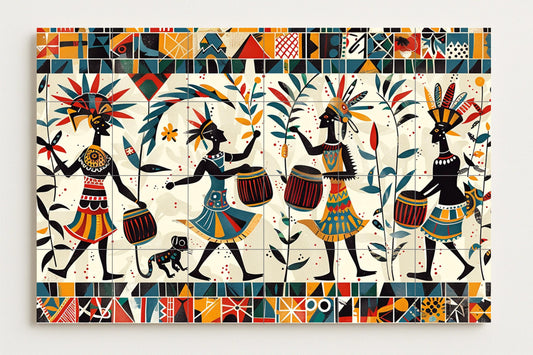 African Tribal Mural • Ancestral Rhythms Tile Mural Art • Black Heritage Decor • Ceremonial Dance Panel • Cultural Drum Pottery • Diaspora Pride
