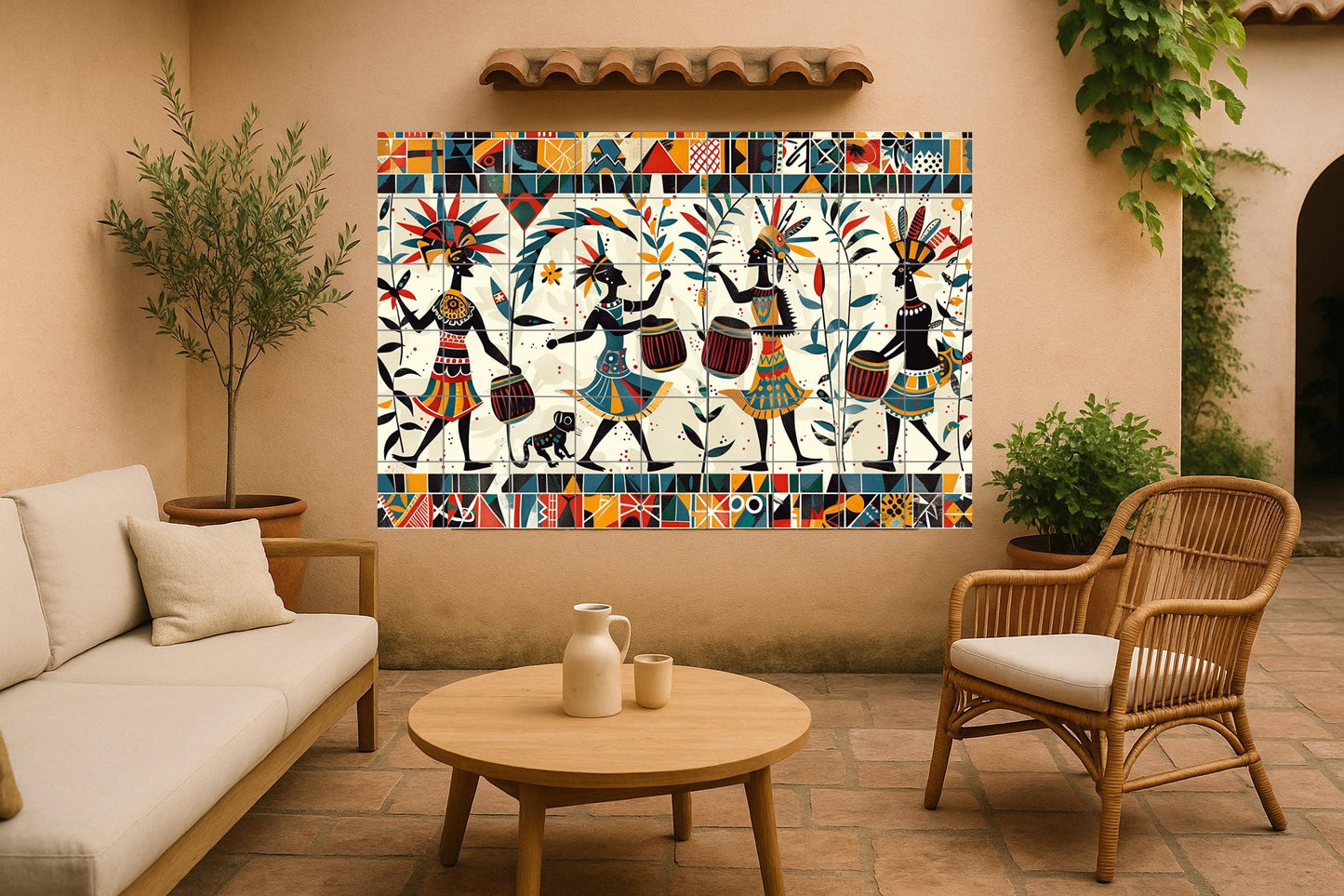 African Tribal Mural • Ancestral Rhythms Tile Mural Art • Black Heritage Decor • Ceremonial Dance Panel • Cultural Drum Pottery • Diaspora Pride