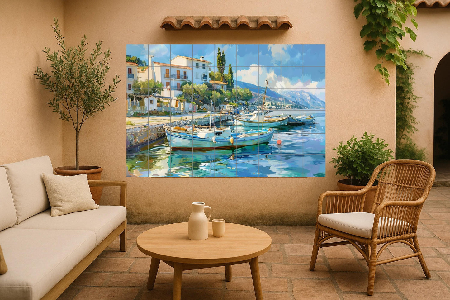 Mallorca Mural • Balearic Marina Tile Mural Art • Mediterranean Port Decoration • Spanish Coastal Panel • Fishing Village Ceramics • Island Tranquility