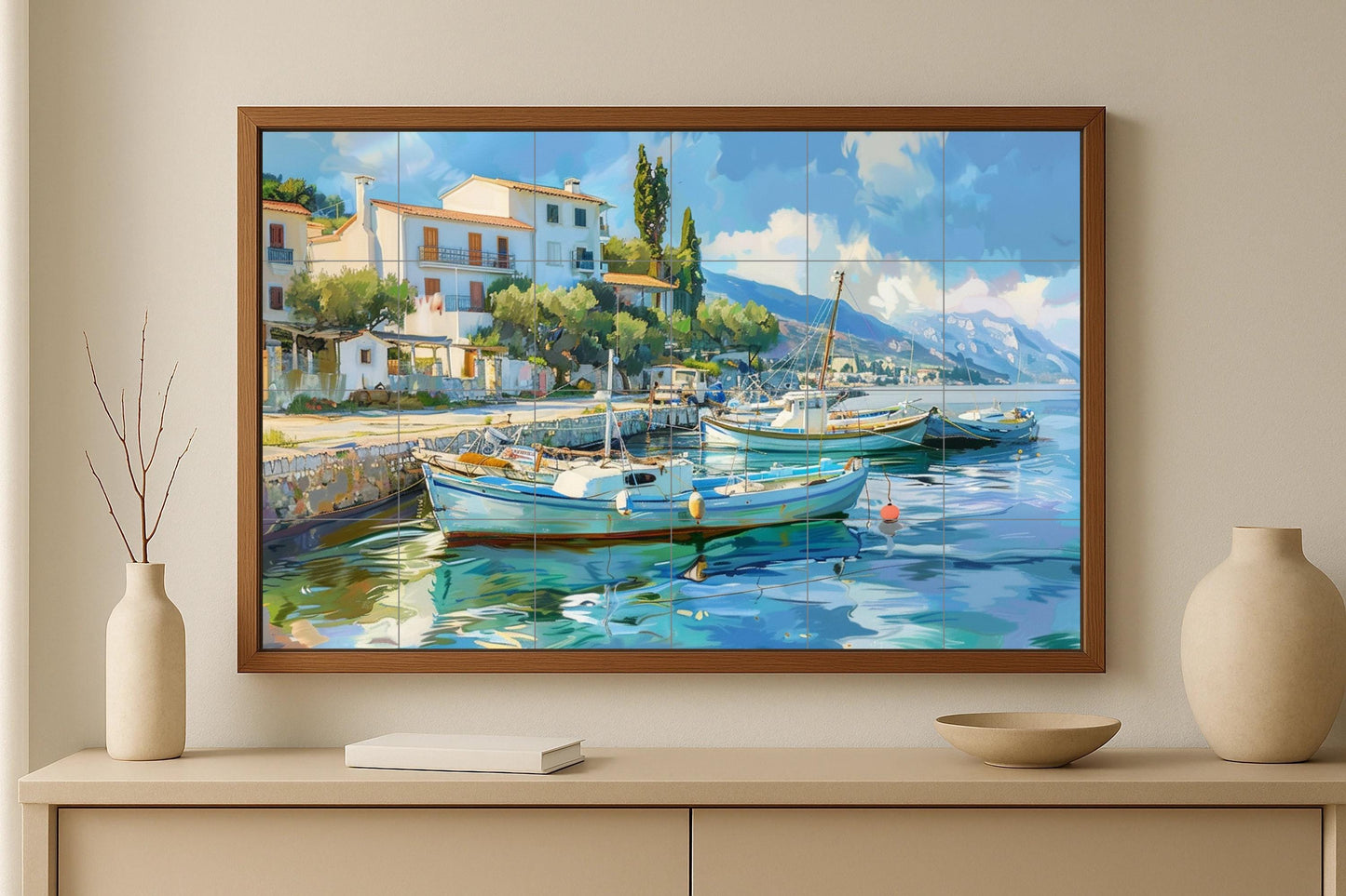 Mallorca Mural • Balearic Marina Tile Mural Art • Mediterranean Port Decoration • Spanish Coastal Panel • Fishing Village Ceramics • Island Tranquility