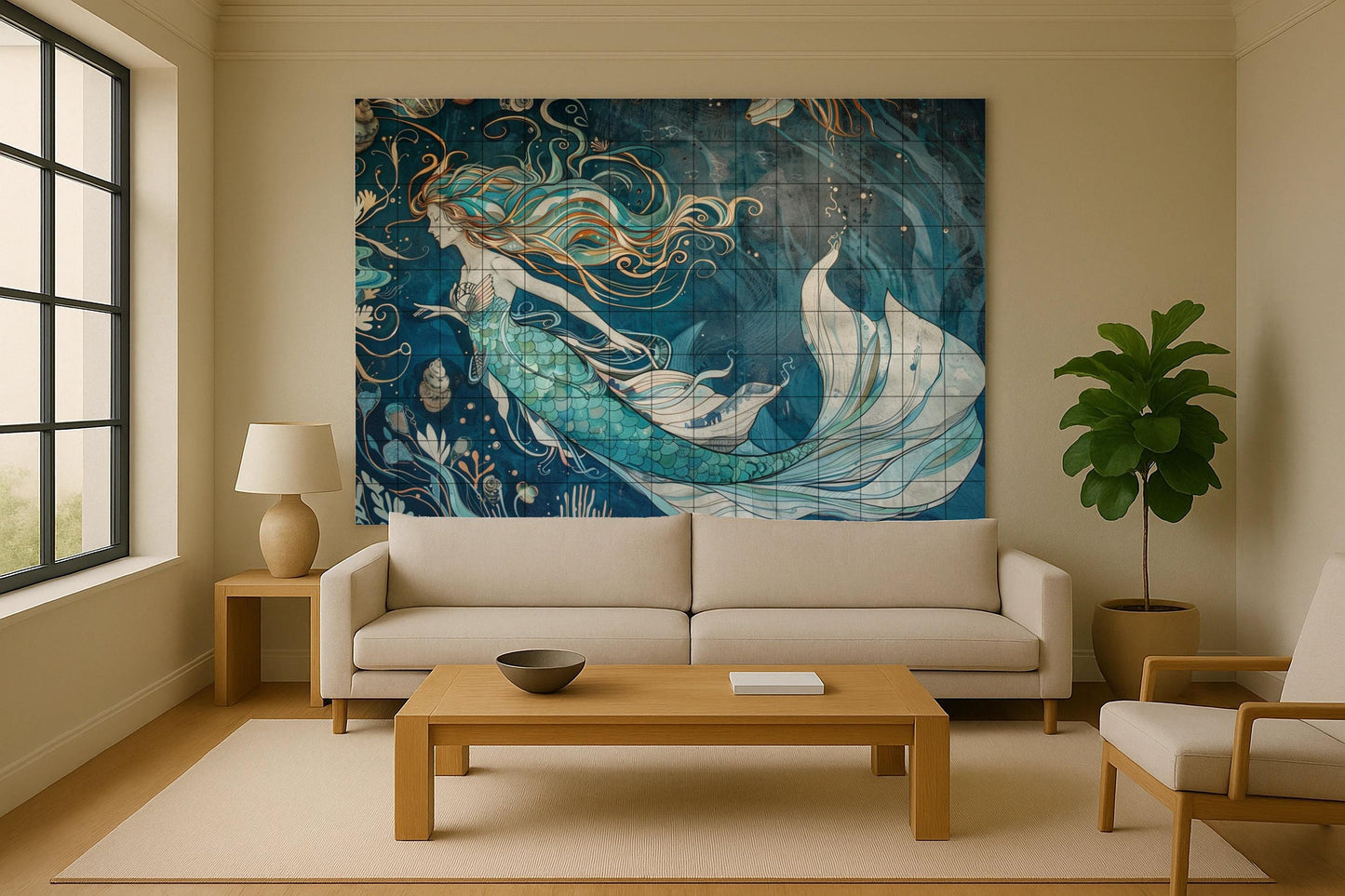 Nordic Mermaid Mural • Scandinavian Marine Tile Wall Art • Fjord Myth Decor • Nordic Ocean Panel • Viking Legend Pottery • Salty Wind Spirit