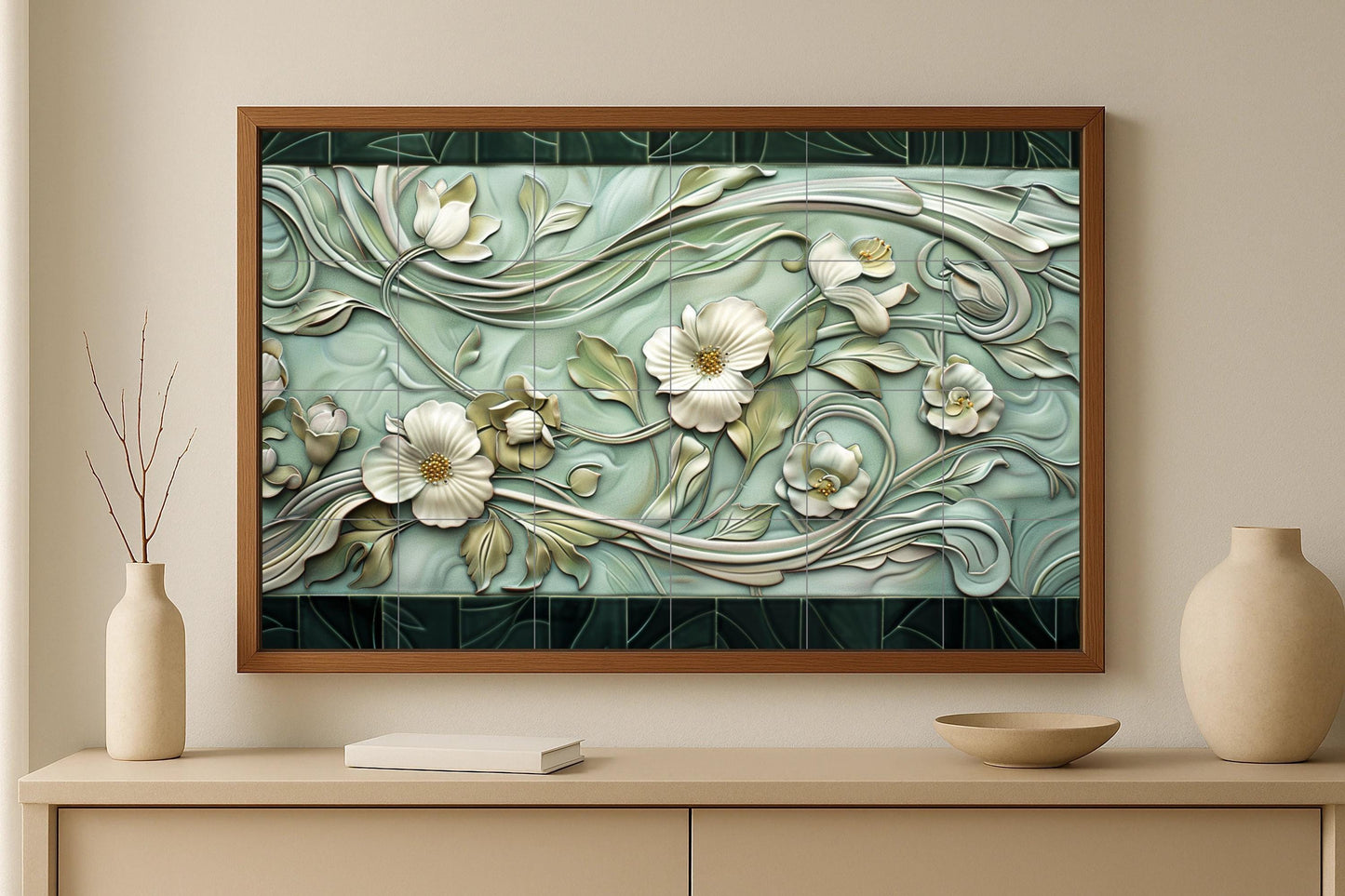 Art Nouveau Mural • French Floral Tile Wall Art • Curved Botanical Decor • Parisian Garden Panel • Belle Époque Ceramics • Vintage Flower