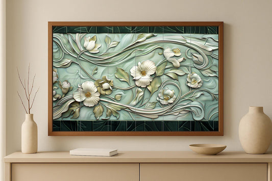 Art Nouveau Mural • French Floral Tile Wall Art • Curved Botanical Decor • Parisian Garden Panel • Belle Époque Ceramics • Vintage Flower