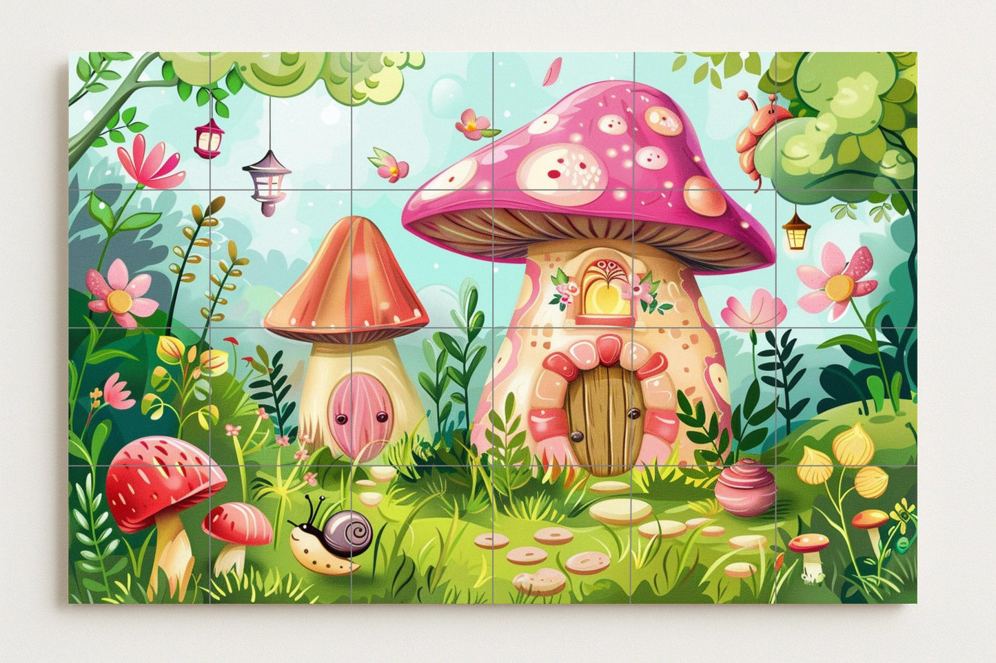 Enchanted Forest Mural • Mushroom Fairy Tile Wall Art • Magical Forest Decor • Quirky Cottage Panel • Fairyland Ceramics • Sparkling Garden Charm