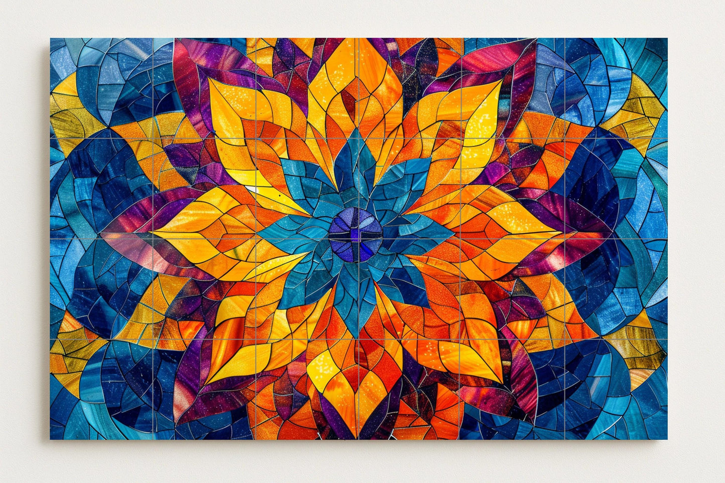 Indian Lotus Mandala Tile Mural • Radiant floral geometry inspired by sacred art and popular color from Jaipur • Spiritual interior accent