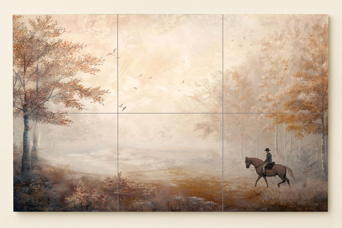 Appalachian Rider Tile Mural • American Landscape Ceramic Art • Misty Forest Panel • Rustic Wall Decor • Smoky Mountains Design