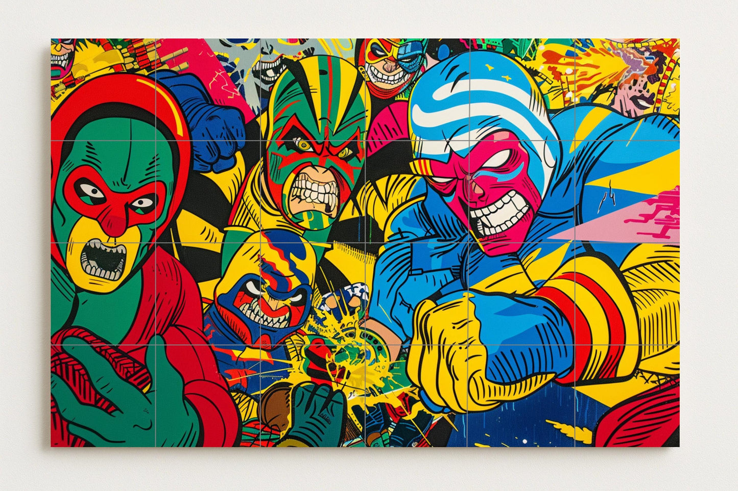 Lucha Libre Tile Mural • Mexican Comic Book Art Panel • Retro Lucha Libre Ceramics • Colorful Pop Wall Decor with Vintage Superhero Energy