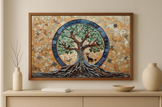 Tree of Life Mural • Earth Roots Tile Mural Art • Symbolic Nature Panel • Celestial Mosaic Decoration • Mythical Forest Ceramics • Animal Spirit