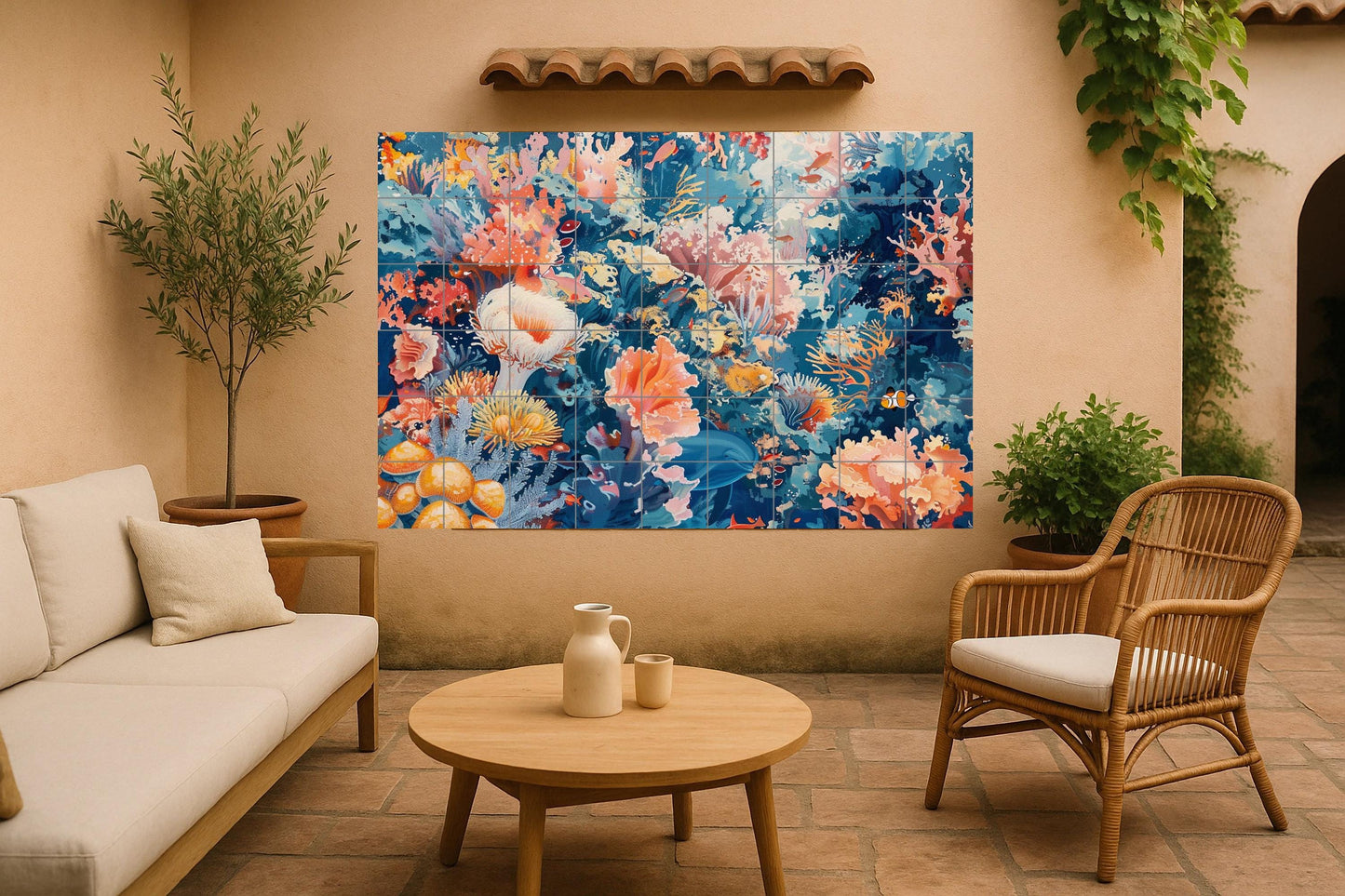 Coral Reef Mural • Ocean Tile Wall Art • Tropical Marine Decor • Aquatic Nature Panel • Coastal Kitchen Piece • Underwater World Ceramics