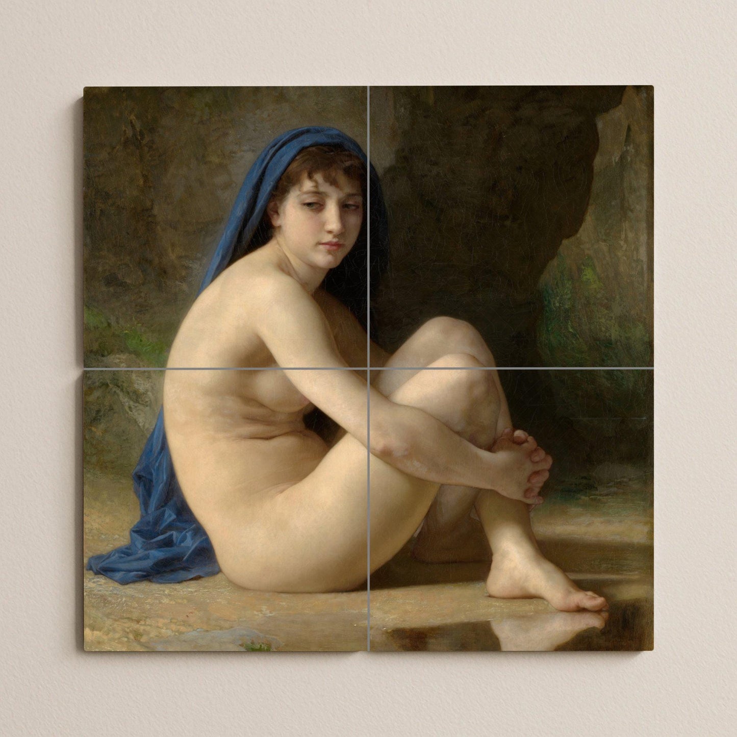 Seated Nude by Bouguereau: Classical ceramic wall panel, Artistic nude tile, Academic wall relief, Serene French masterpiece
