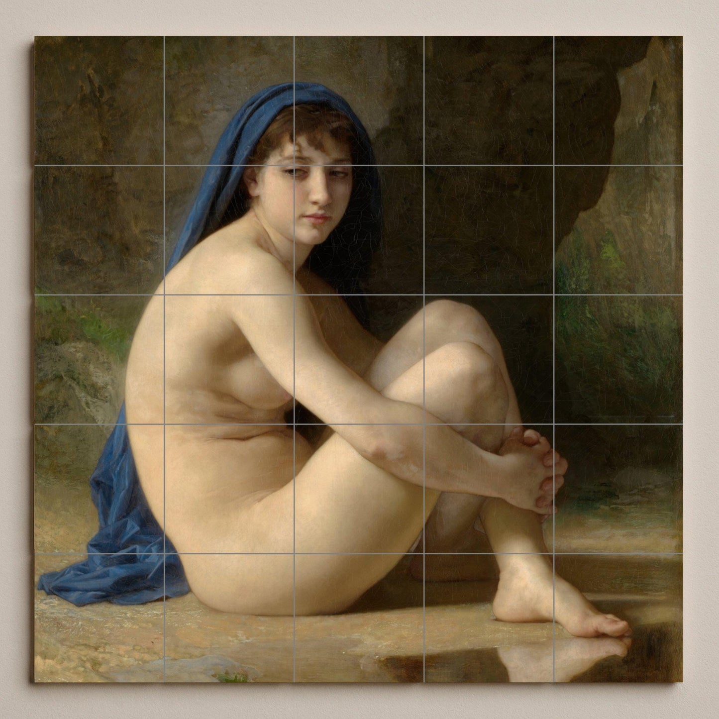 Seated Nude by Bouguereau: Classical ceramic wall panel, Artistic nude tile, Academic wall relief, Serene French masterpiece