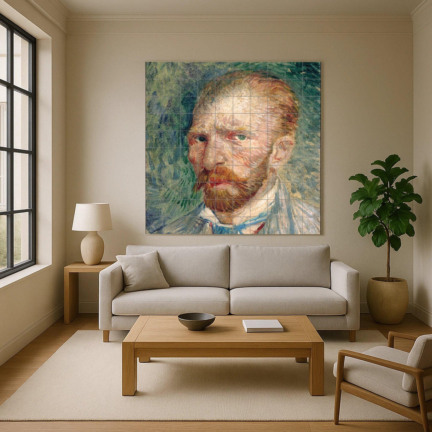 Van Gogh Self-Portrait Mural: Ceramic Tile Panel, Post-Impressionist Accent, Cultural Wall Element, Painter's Studio Decoration