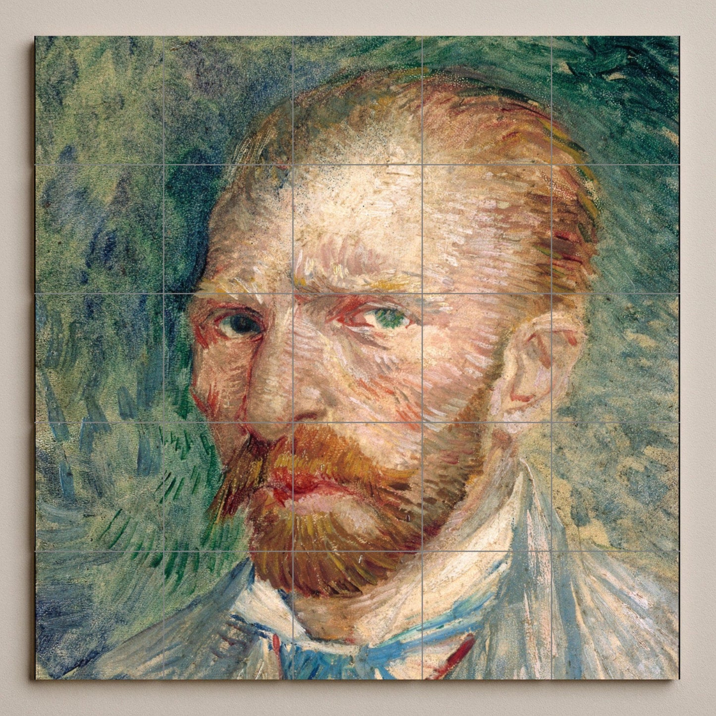 Van Gogh Self-Portrait Mural: Ceramic Tile Panel, Post-Impressionist Accent, Cultural Wall Element, Painter's Studio Decoration