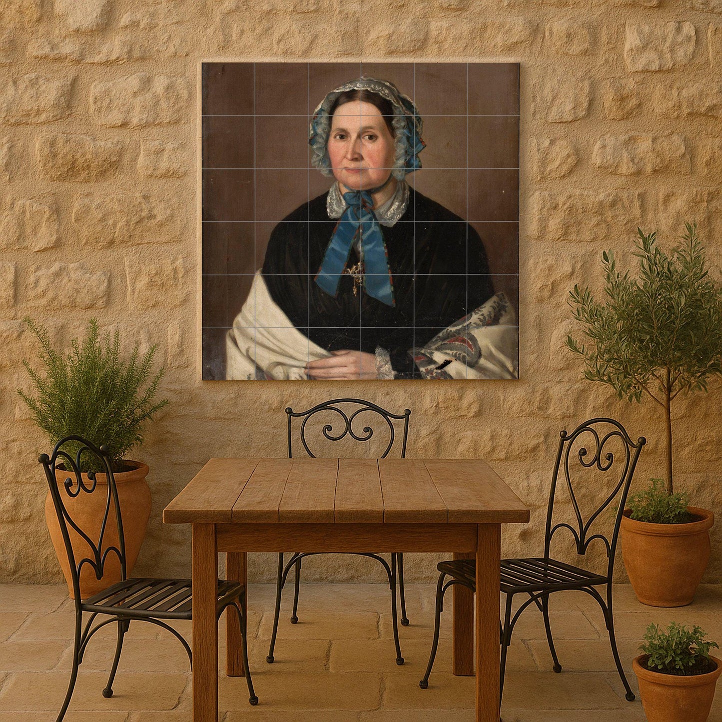 Victorian Woman Portrait Mural: Folk Art Ceramic Panel, Cultural Heritage Tile, Fairy Tale Wall Decor, Cottagecore Kitchen Scene