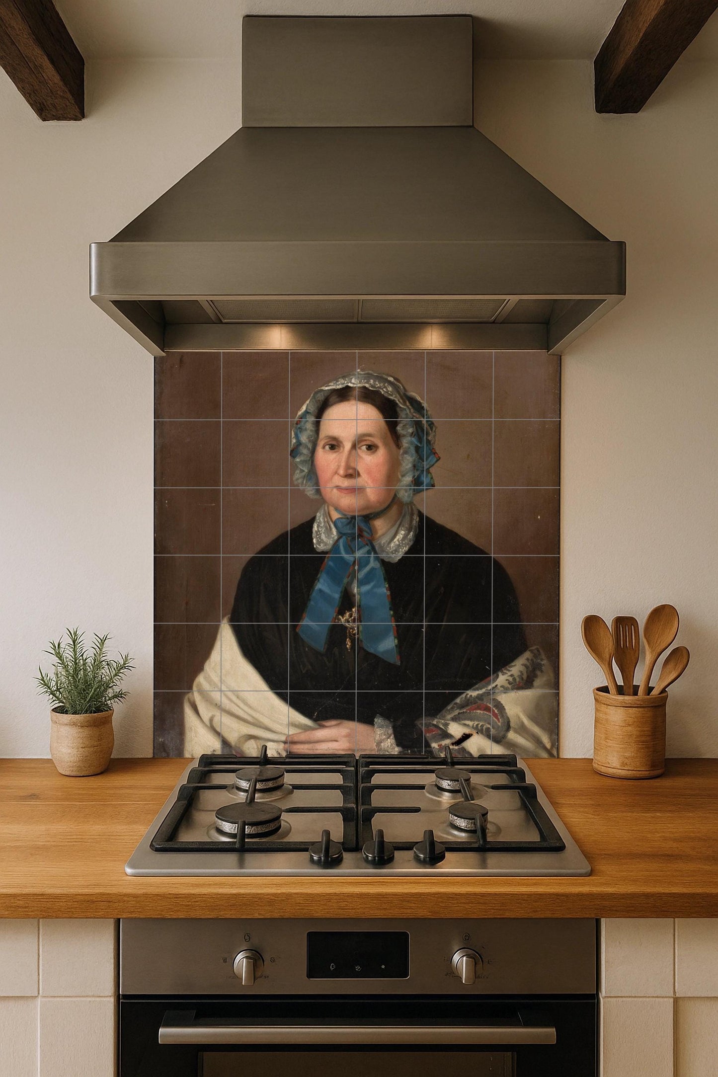 Victorian Woman Portrait Mural: Folk Art Ceramic Panel, Cultural Heritage Tile, Fairy Tale Wall Decor, Cottagecore Kitchen Scene