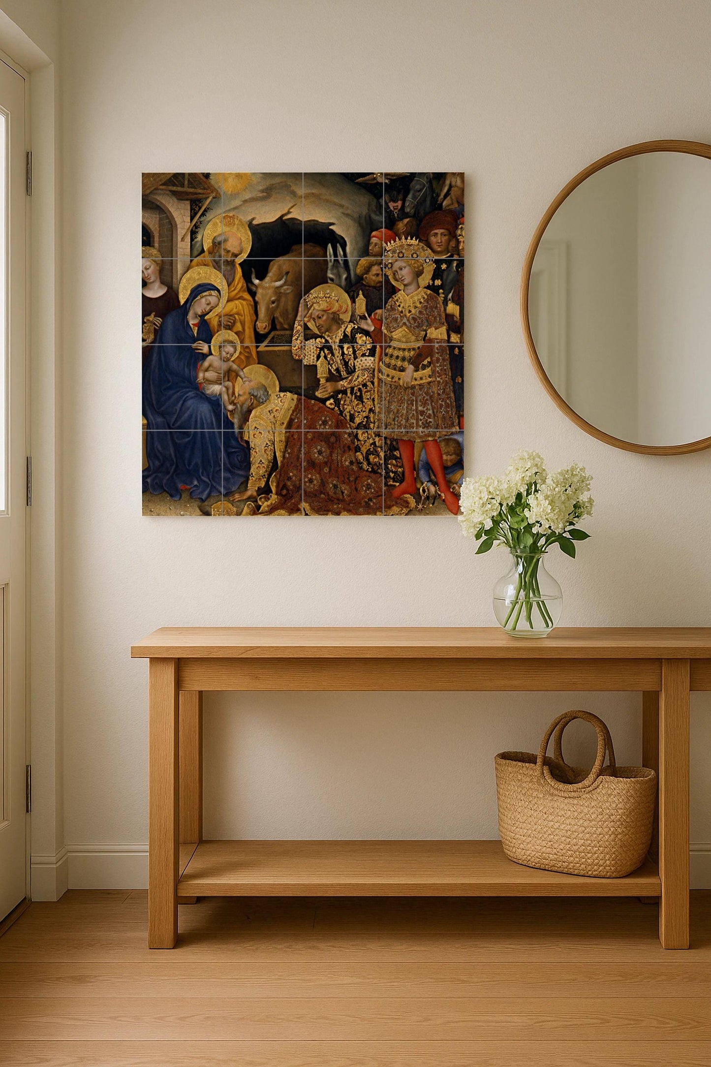 Adoration of the Magi tile mural – Medieval Nativity ceramic art – Epiphany wall panel – Catholic Christmas gift or chapel decoration