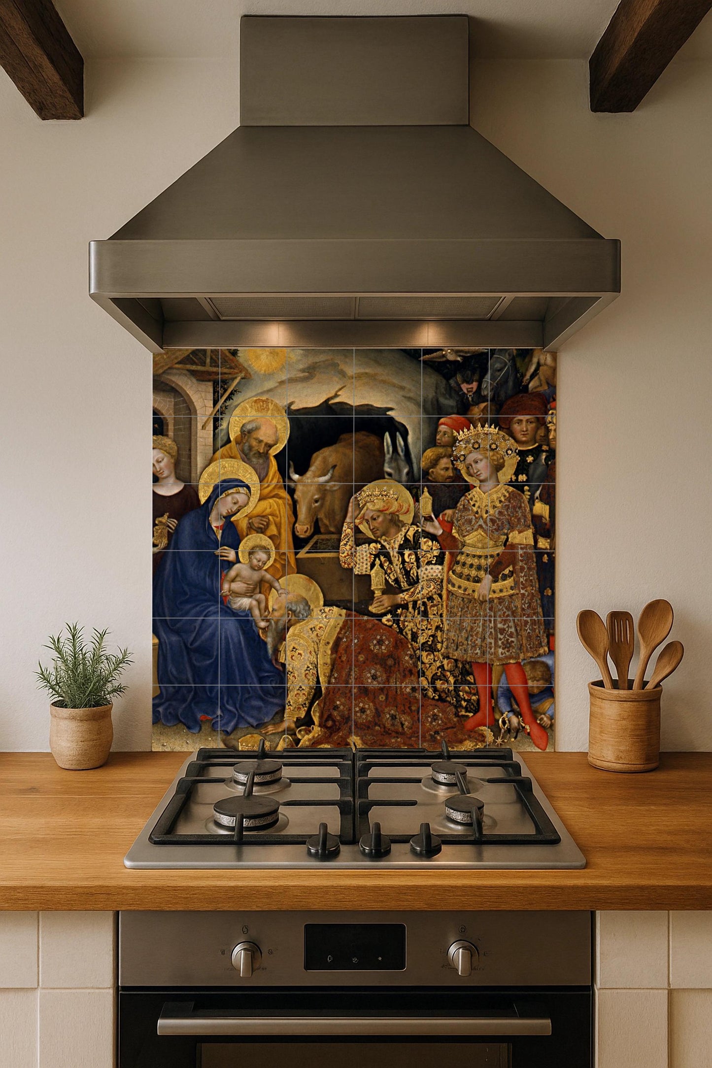 Adoration of the Magi tile mural – Medieval Nativity ceramic art – Epiphany wall panel – Catholic Christmas gift or chapel decoration