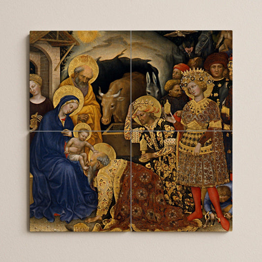Adoration of the Magi tile mural – Medieval Nativity ceramic art – Epiphany wall panel – Catholic Christmas gift or chapel decoration