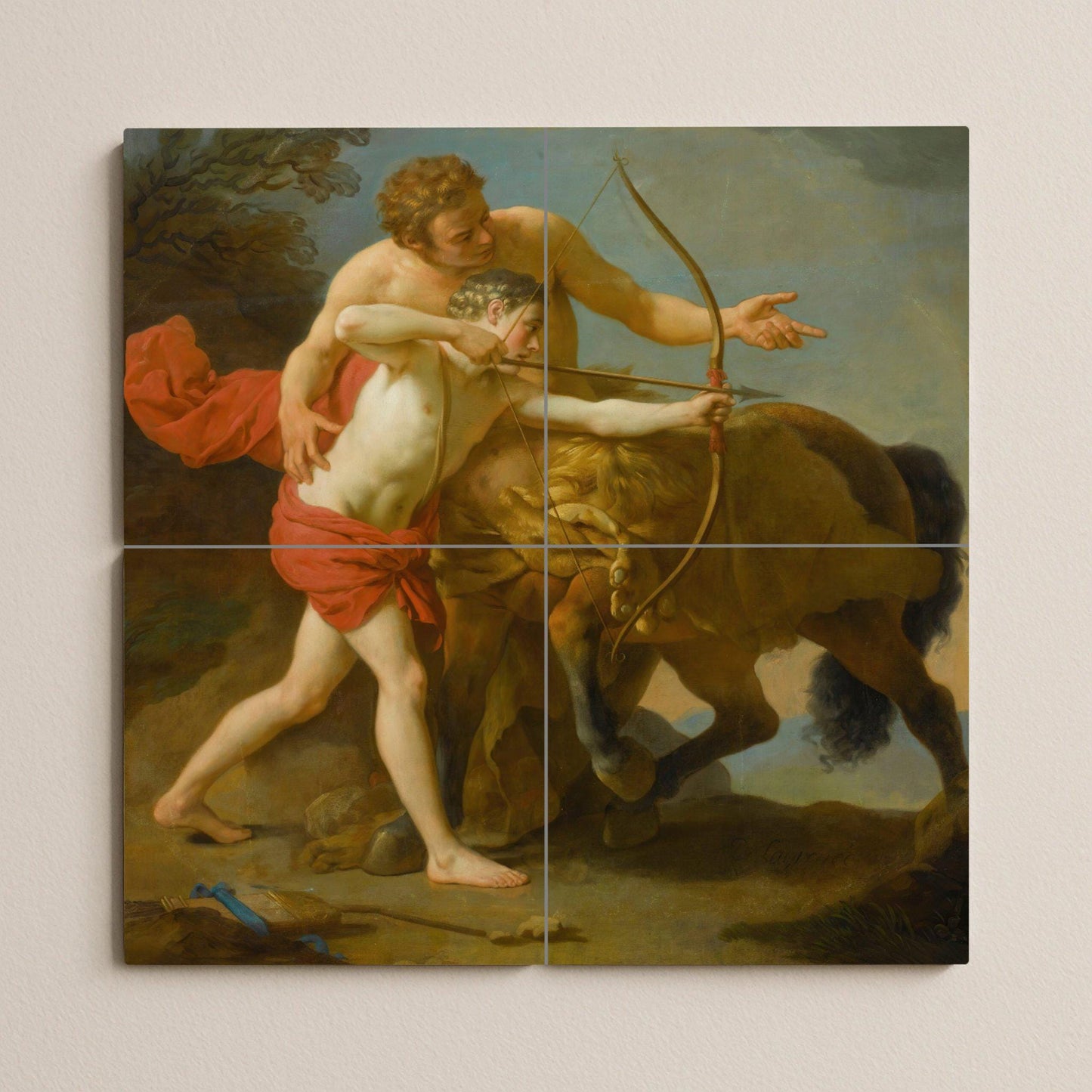 Achilles and Chiron Tile Mural – Greek Mythology Ceramic Panel – Classical Hero Training Wall Art – Noble Legend Home Decor
