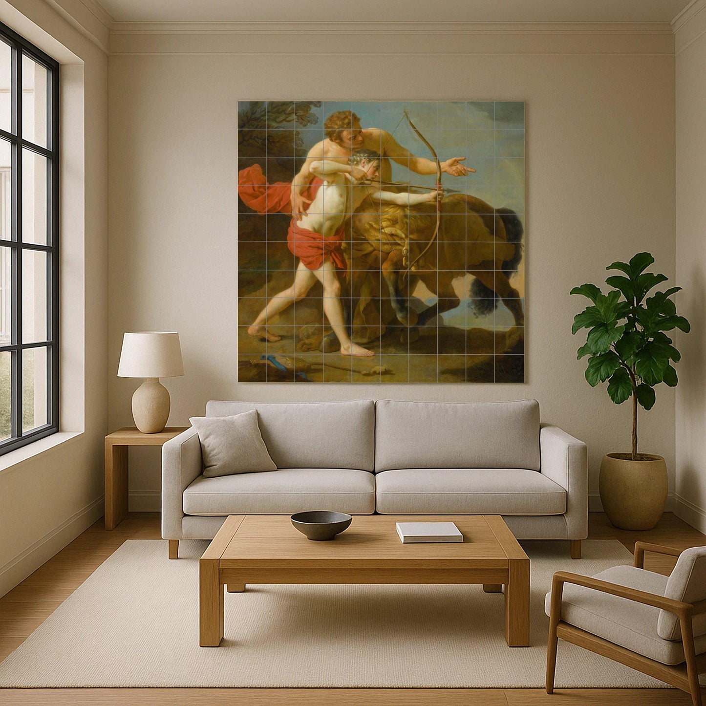 Achilles and Chiron Tile Mural – Greek Mythology Ceramic Panel – Classical Hero Training Wall Art – Noble Legend Home Decor