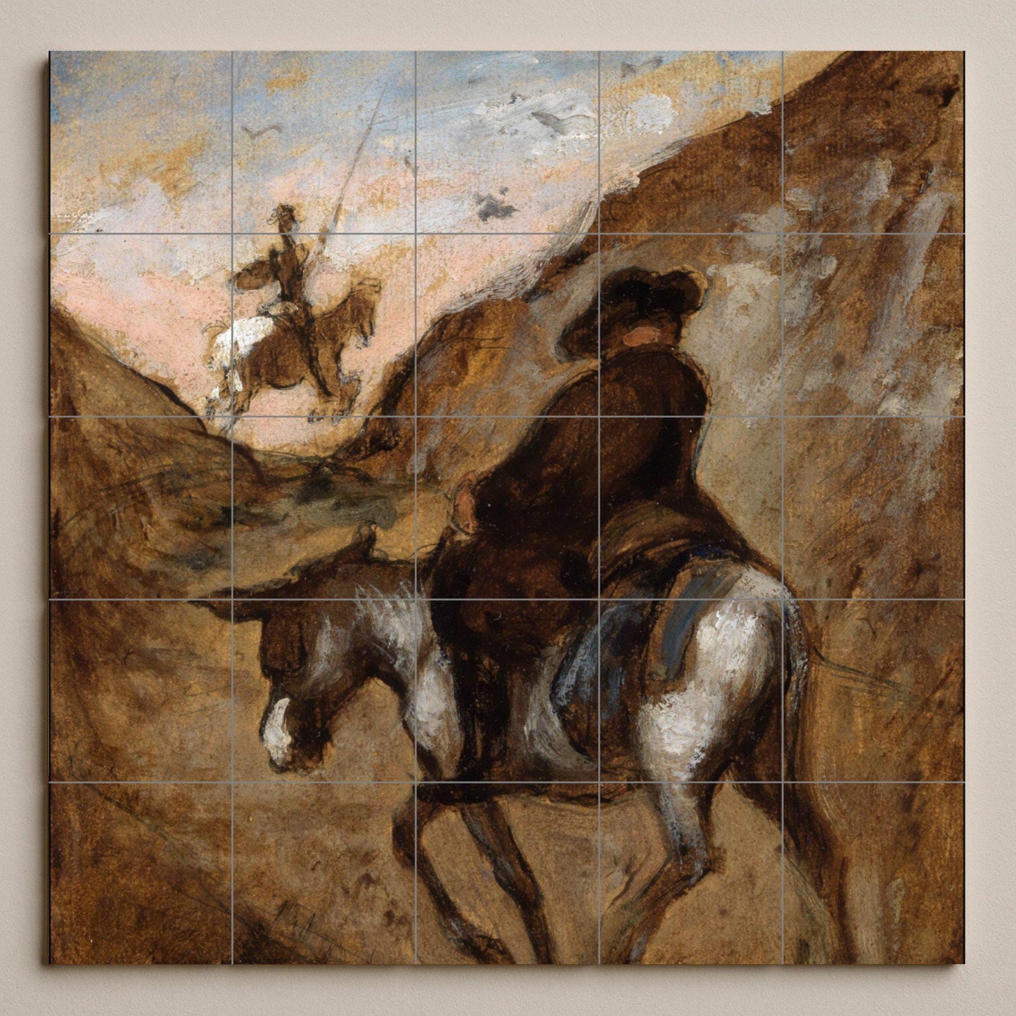 Don Quixote Tile Mural – Ceramic Literary Art Panel – Rustic Spanish Scene with Horse and Donkey – Classic Adventure Wall Decor