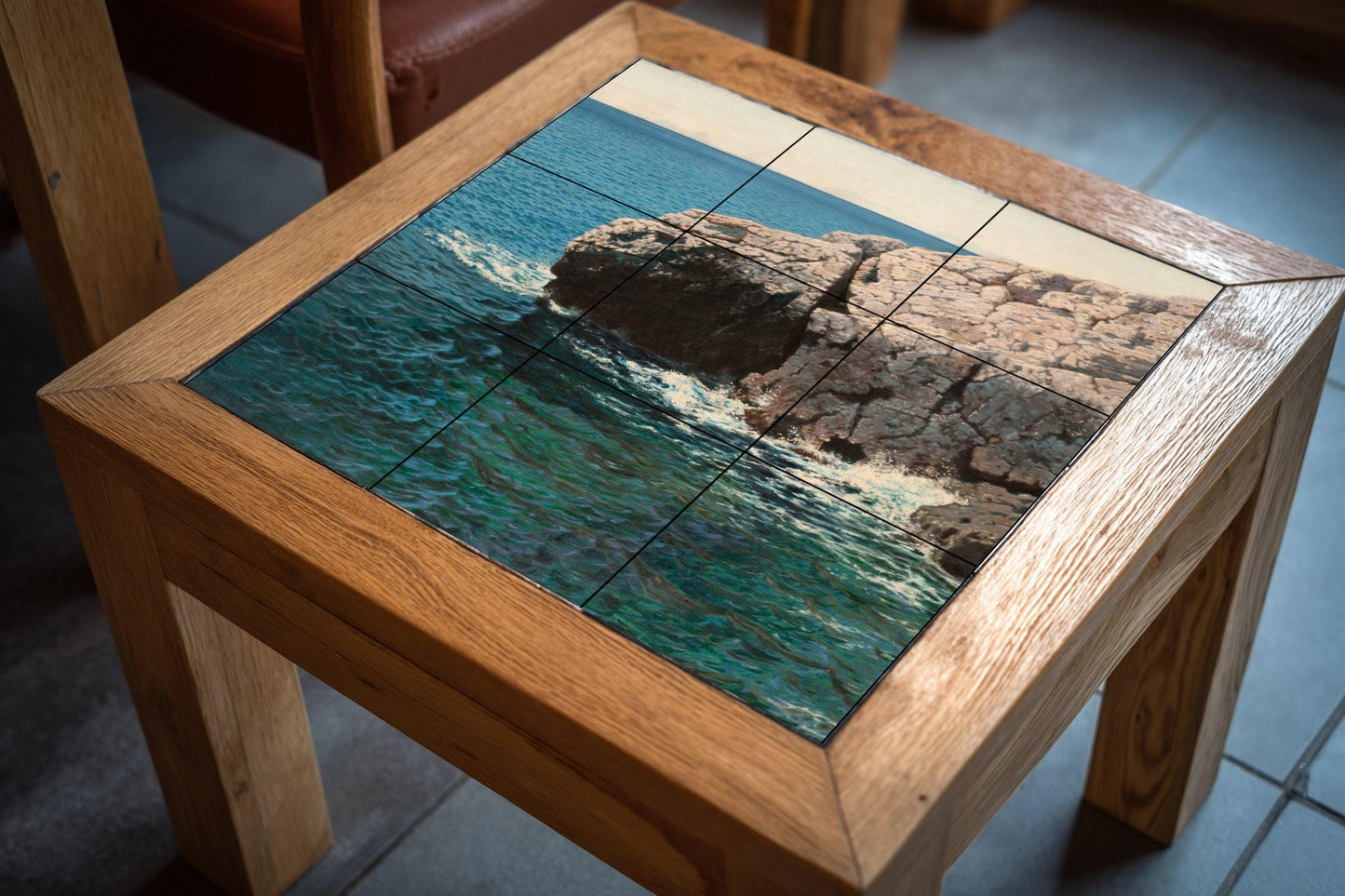 Coastal Cliff Tile Mural – Ceramic Panel with Ocean Scene – Mediterranean Sea Wall Art – Naturalistic Marine Decor for Serene Coastal Homes