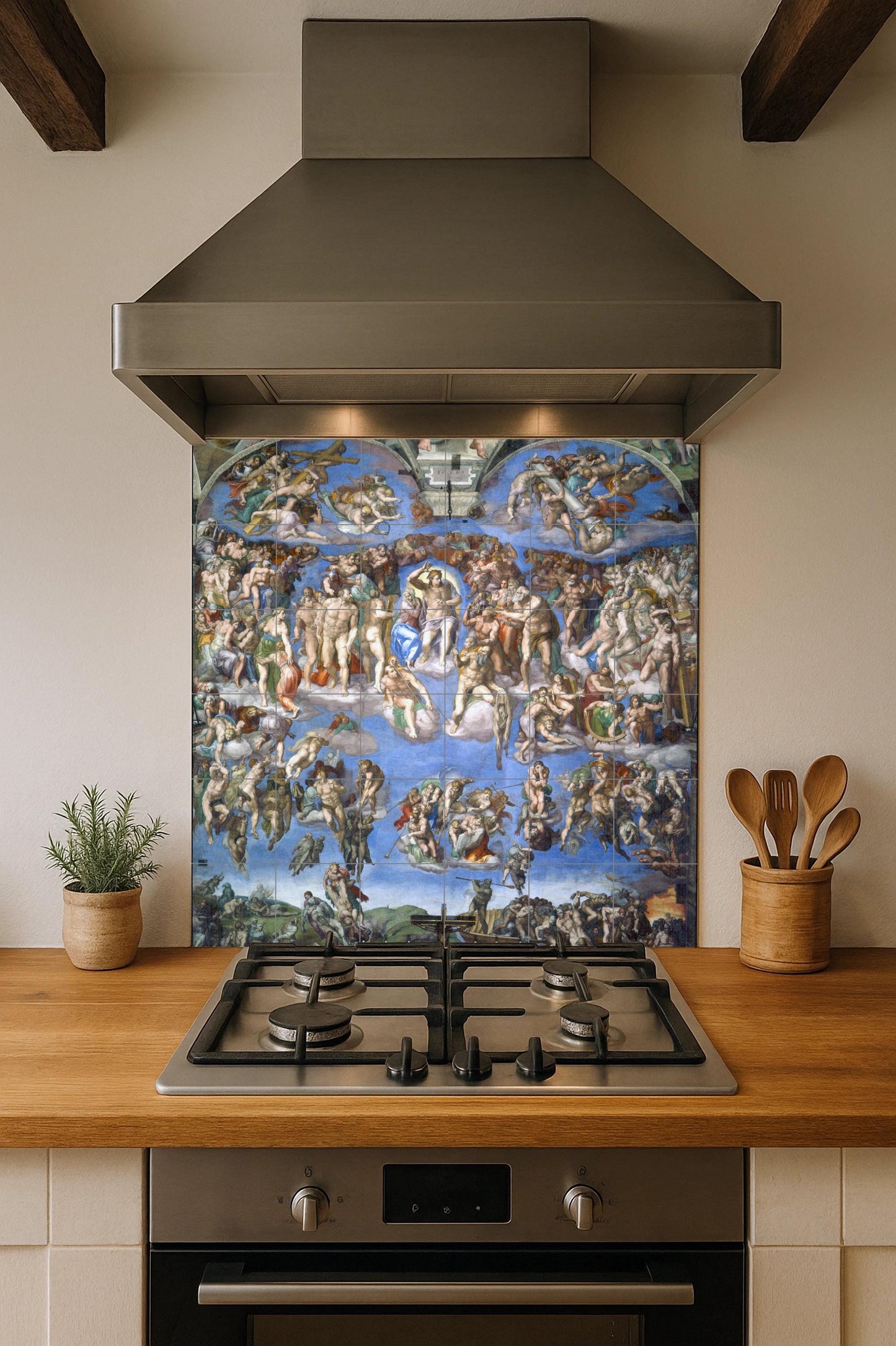 Tile mural of the Last Judgment – Panel from Michelangelo's Sistine Chapel – Renaissance ceramic masterpiece – Sacred art for classic interiors