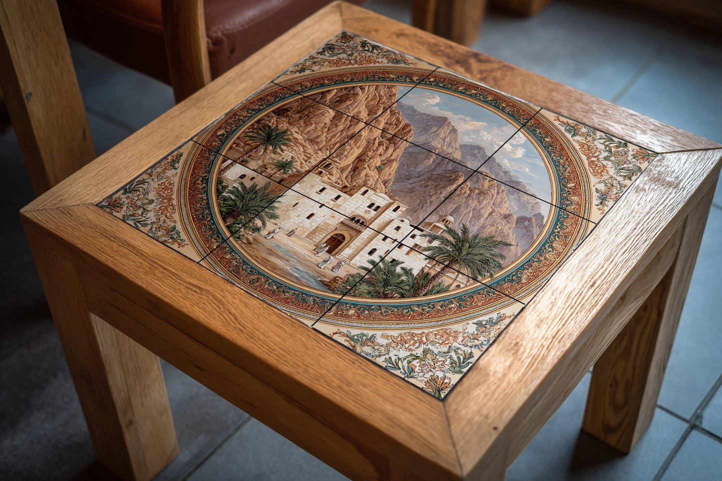 Tile mural of the Monastery of Saint Catherine – Ceramic panel of Holy Sinai – Historic desert architecture – Byzantine heritage mural decoration
