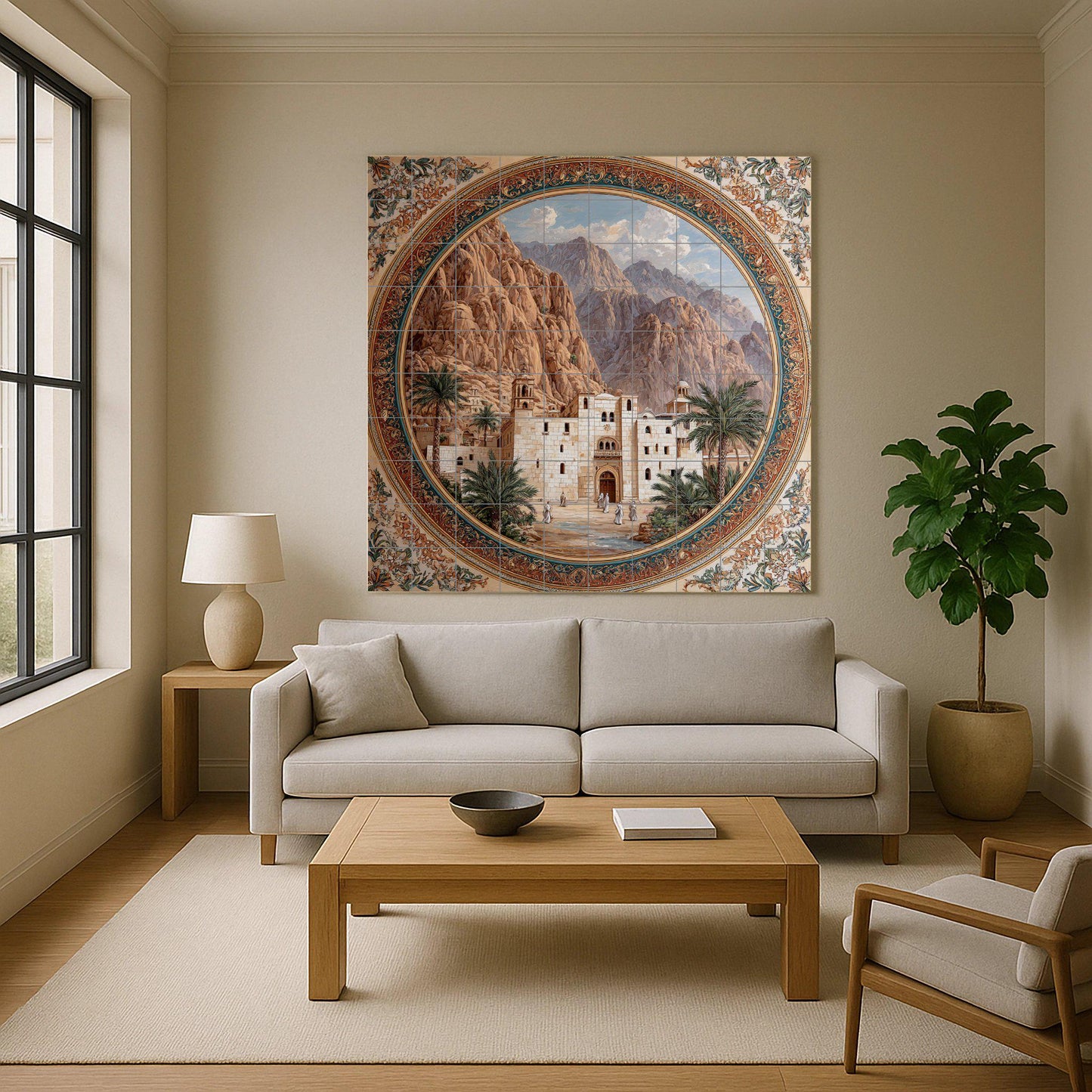 Tile mural of the Monastery of Saint Catherine – Ceramic panel of Holy Sinai – Historic desert architecture – Byzantine heritage mural decoration
