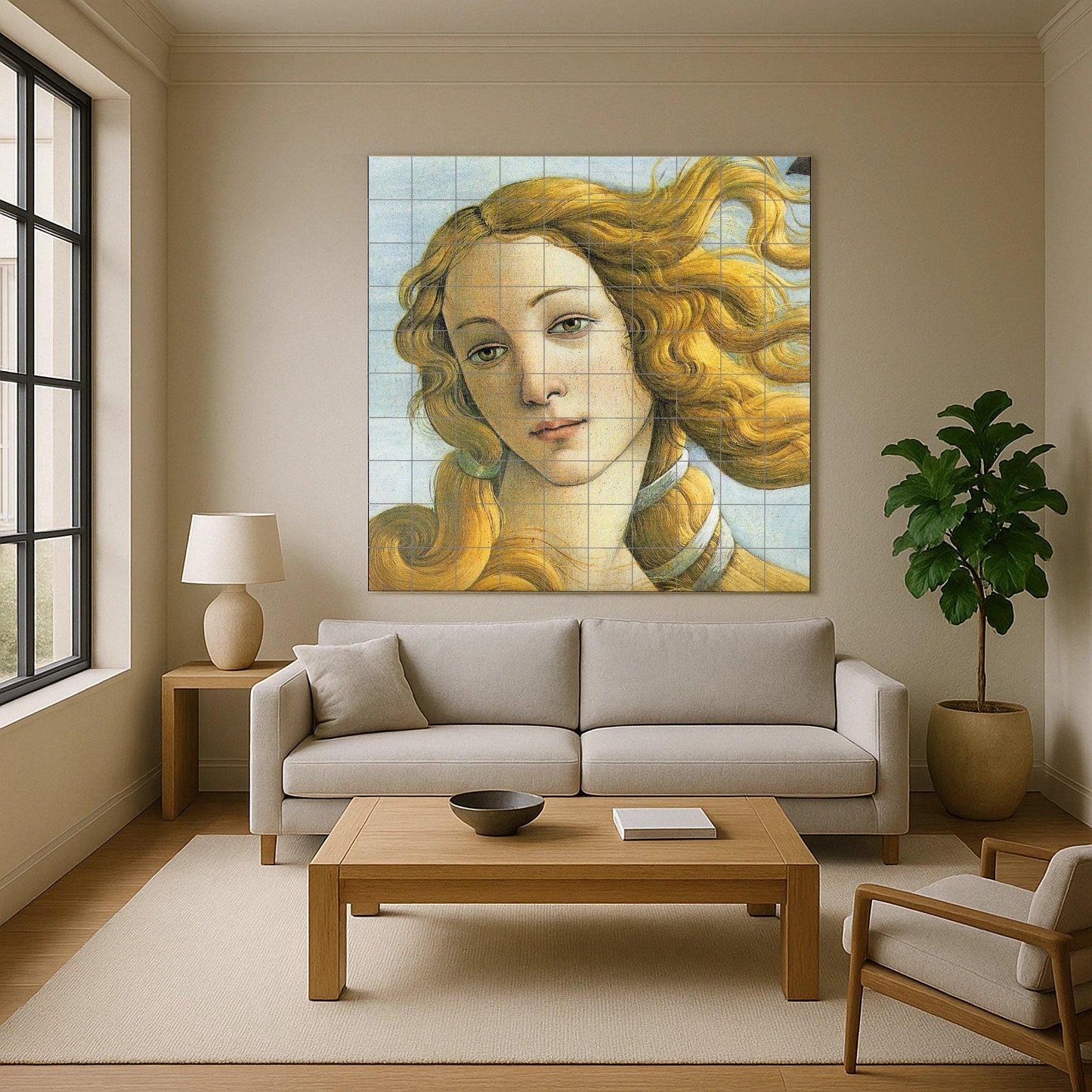 Ceramic tile mural of Botticelli's Venus – Renaissance beauty wall panel – Portrait of a classical goddess – Italian art for elegant interiors