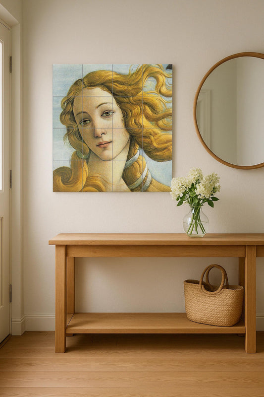 Ceramic tile mural of Botticelli's Venus – Renaissance beauty wall panel – Portrait of a classical goddess – Italian art for elegant interiors