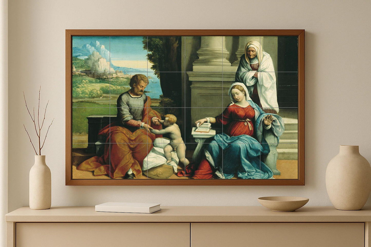 Holy Family Mural • Sacred Renaissance Tile Mural Art • Biblical Panel on Fatherhood • Devotional Christian Ceramics • Italian Faith Decoration
