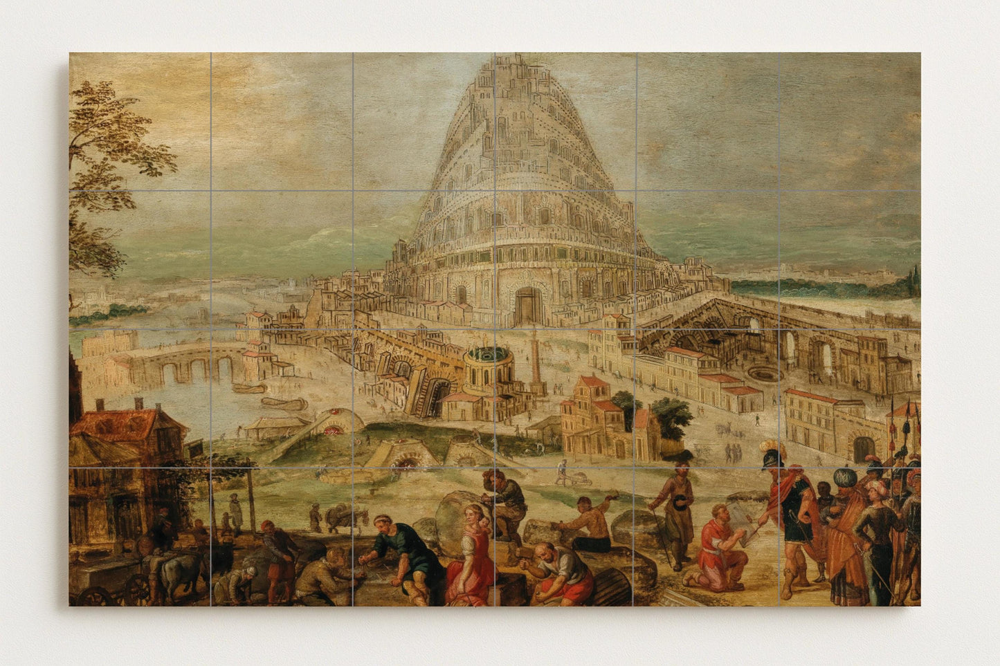 Tower of Babel Mural • Biblical Tile Mural Art • Ancient City Panel • Renaissance Architectural Decoration • Language Origin Ceramics • Tower Legend