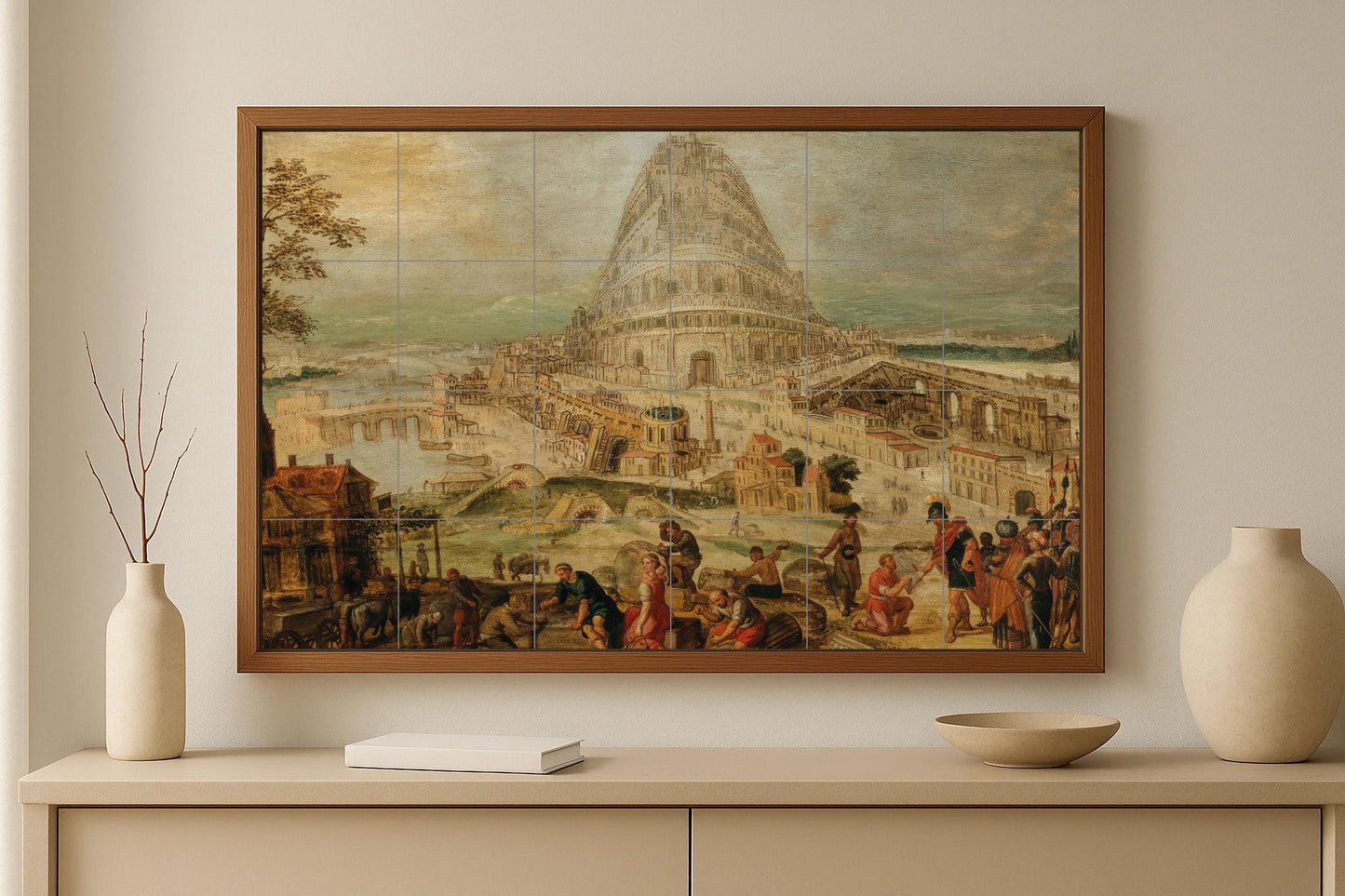 Tower of Babel Mural • Biblical Tile Mural Art • Ancient City Panel • Renaissance Architectural Decoration • Language Origin Ceramics • Tower Legend