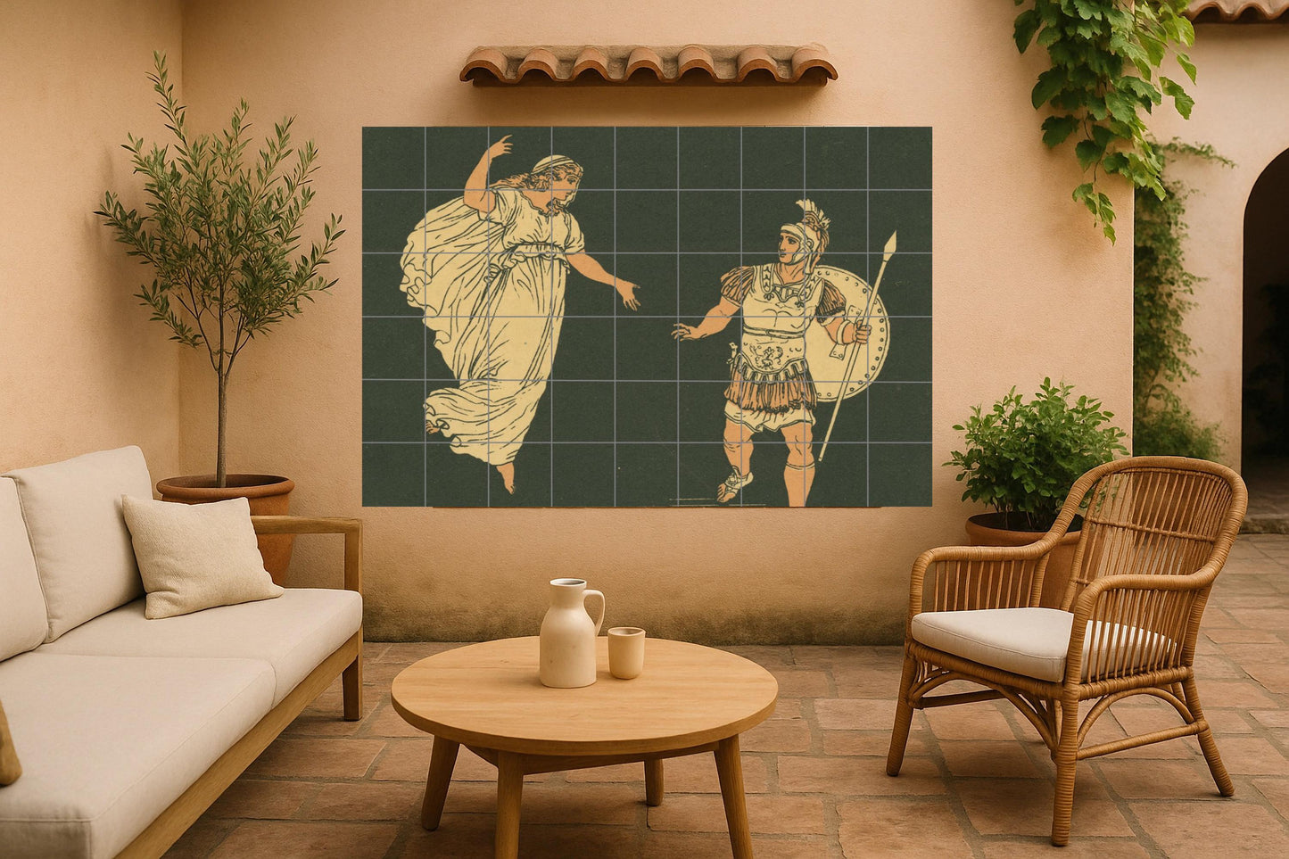 Trojan War Mural • Homeric Scene Tile Art • Ceramic Panel Inspired by the Iliad • Bronze Age Decor • Classical Epic Story on the Wall • Greek Legend