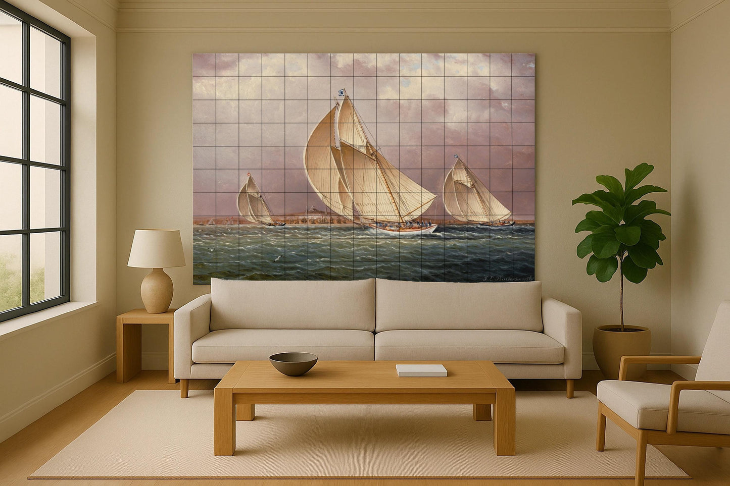 Great Regatta tile mural • Vintage yacht regatta wall art • Classic sailboats at sea • Maritime ceramic panel decoration