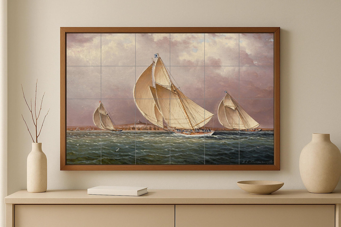 Great Regatta tile mural • Vintage yacht regatta wall art • Classic sailboats at sea • Maritime ceramic panel decoration
