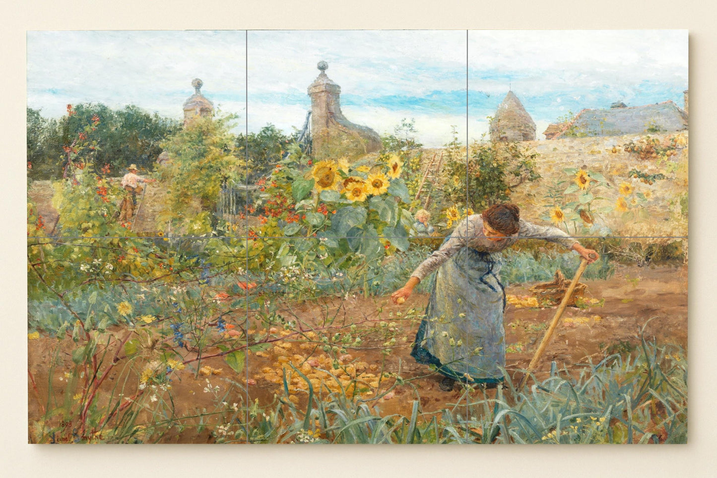 Farm Life Mural • Seasonal Work Themed Tile Wall Art • Garden Harvest Themed Ceramic Panel • Countryside Rhythm Decor • Woman in the Field Artwork