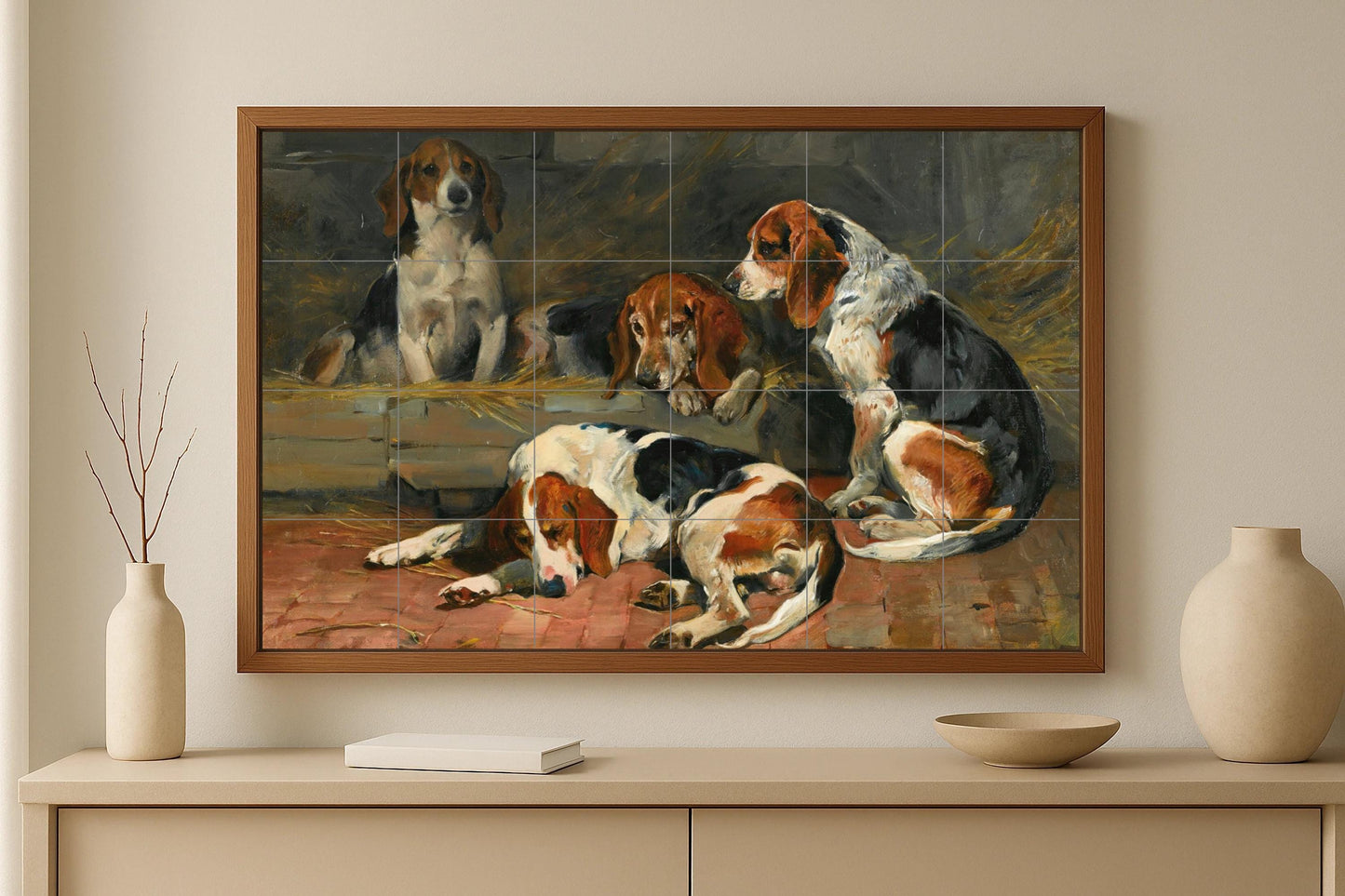 Dog wall panel • Classic canine tile wall art • Old Master style decor • Museum canine scene • Artistic hound ceramic • Loyalty in painting