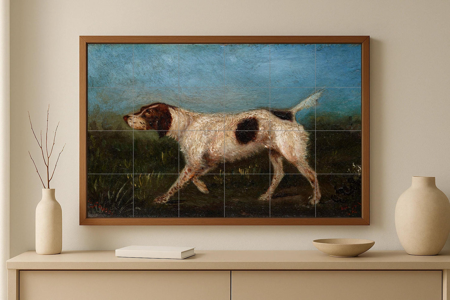 Victorian Dog Mural • English Pointer Tile Wall Art • Countryside Decor • Sporting Breed Ceramic Panel • Hunting Lodge Elegance • Classic
