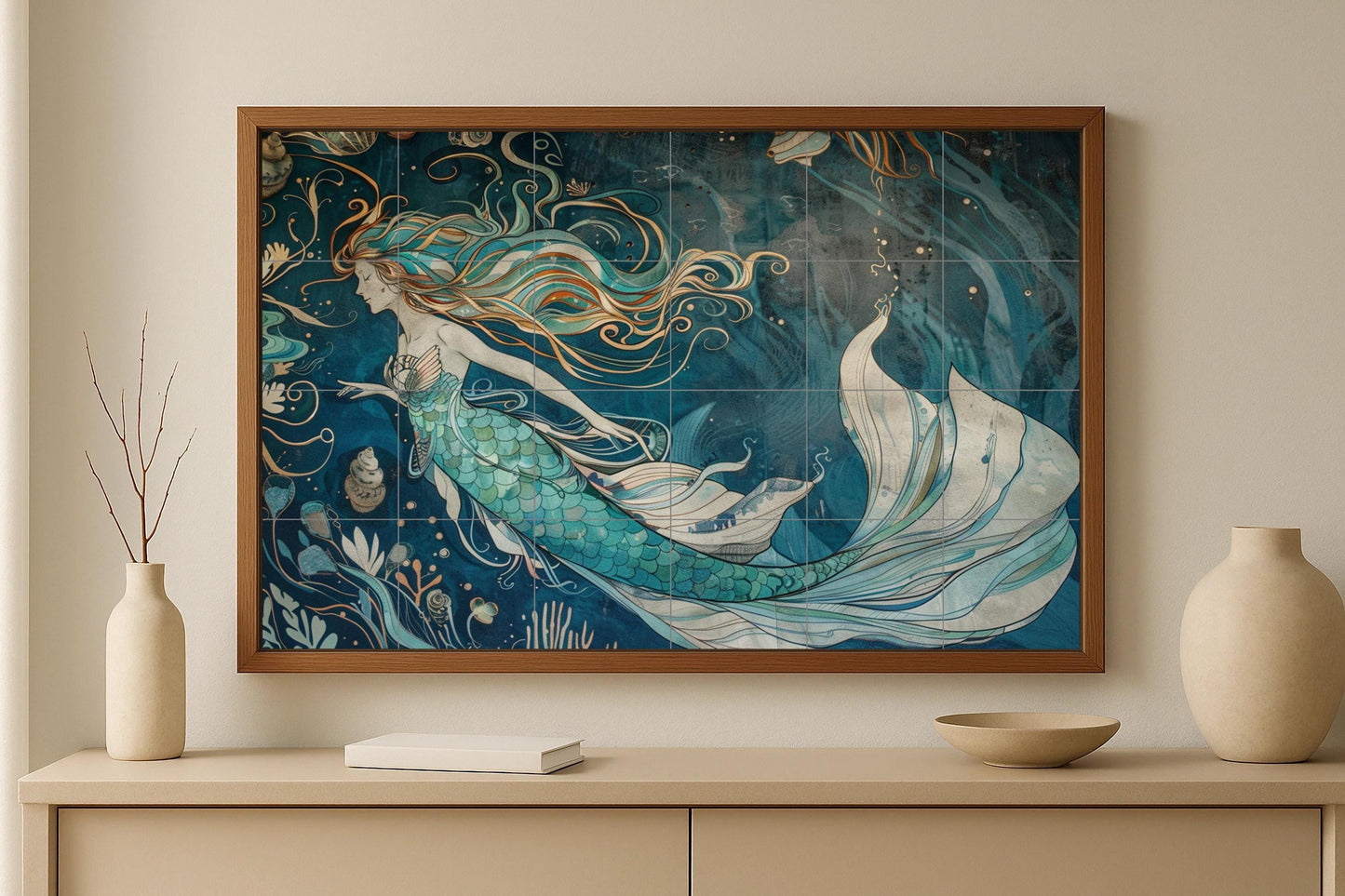 Nordic Mermaid Mural • Scandinavian Marine Tile Wall Art • Fjord Myth Decor • Nordic Ocean Panel • Viking Legend Pottery • Salty Wind Spirit