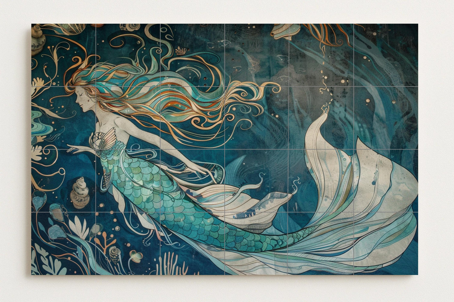 Nordic Mermaid Mural • Scandinavian Marine Tile Wall Art • Fjord Myth Decor • Nordic Ocean Panel • Viking Legend Pottery • Salty Wind Spirit